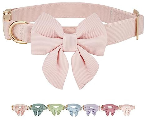 Petiry Soft Dog Collar Pink,Skin-friendly Small Dog Collars with Removable Bowtie for Dog Neck 25-38cm,Sliver Pink