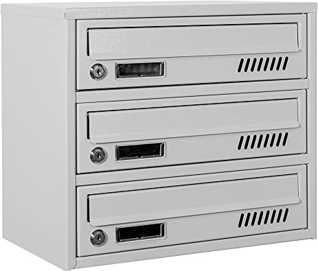 Mehrfamilienhaus 3 Parteien GLM grau RAL 7035 Briefkastensysteme 25cm Tief | Wandmontage, modular aufgebaut, DIN-A4-Format, verzinkter Stahl, Innenbereich, Grau RAL 7035, 2 Schlüssel