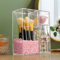 Andchi Organisateur 2 en 1 pour coiffeuse, pinceaux de maquillage et boucles d'oreilles, gobelet de rangement pour bijoux, gobelet étanche à la poussière, acrylique avec perle rose (organisateur de