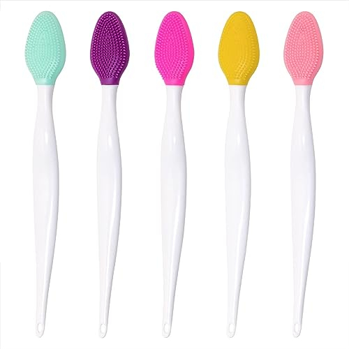 5 Stück Lippen Peeling Pinsel Doppelseitiges Silikon Peeling Werkzeug Mini Lippenpinsel Reiniger Für Männer Und Frauen Aufhellende Lippen (Rosenrot, Zitronengelb, Lila, Rosa, Grün)