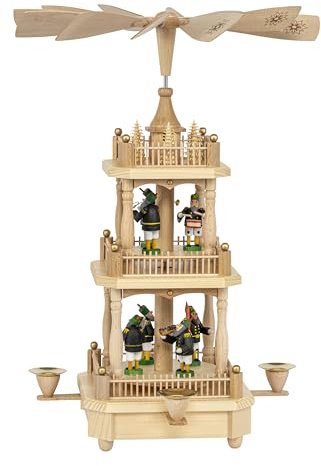 Richard Glaesser Pyramide Bergmannszug 2-stöcking mit bunten Figuren, original aus Seiffen im Erzgebirge