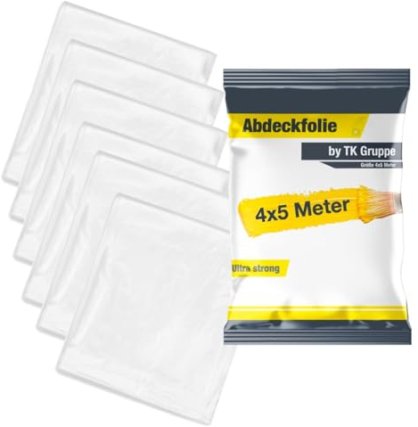 Lot de 6 films de recouvrement – Bâche de peintre 4 x 5 m – Bâche de 160 m² – Extra solide et transparent – Film de construction & film de peinture & papier peint non-tissé – Bâche de peintre pour