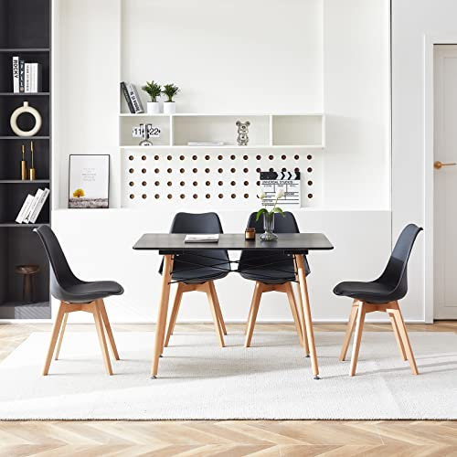 LafeuR Essgruppe Esstisch mit 4 Stühlen, 4er Set Esszimmerstühle und Rechteckig Küchentisch Esszimmergruppe Sitzgruppe für Esszimmer Küche Wohnzimmer Büro(Schwarz Tisch + 4 Schwarz Stuhl)