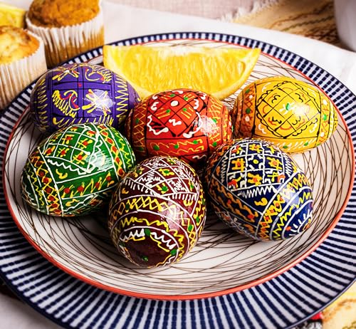 6 Ostereier aus Holz, 6,3 cm, ukrainische Ostereier, Pysanka, dekorierte Ostereier für Heimdekoration, Schüssel – Pisanki ukrainisches Osterei