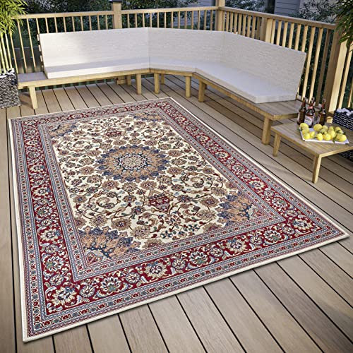 Hanse Home Kadi In- & Outdoor Teppich Orientalisch – Orient Flachgewebe, Orientalisches Design Klassisch, ÖKO-TEX Wetterfest & UV-beständig für Balkon, Terrasse, Garten – Creme Rot, 240x340cm