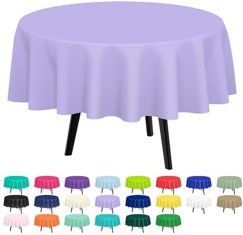 QIKSION 2 Stück Lavendel-Kunststoff-Tischdecke, Einweg-Tischdecken, runde Tischdecken für Partys, Brautparty, Geburtstag, Verlobung, Hochzeit, passend für runde Tische (213 cm)