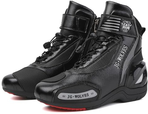 GYLHMY Gelegenheitsleder -Motorradstiefel Männer, Seiten Reißverschlusskampf -Knöchelstiefel, militärische taktische Arbeitsstiefel, Straßenreitstiefel(Color:Black,Size:39 EU)
