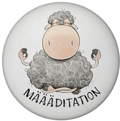 Schaf Magnet rund mit Spruch MÄÄÄditation Yoga-Genuss süßer Humor Flauschiger Meditationssport-Begleiter Witziges Schaf für MÄÄÄditation