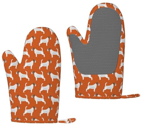 Jack Russell Terriers Orange Cute Dog Jack Russells, Silicone Oven Mitts Anti-Slip Cooking Gloves,Heat Resistant Baking Mitts A Pair