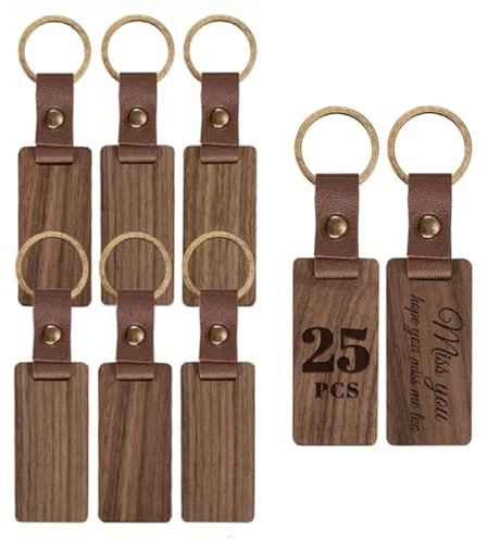 Lotbun Porte-Clés En Bois 6pcs, Porte-Clés En Noyer Porte Clef Personnalisable Peut être Gravé De Bricolage,Pour Bricolage Graver Et Peindre, Artisanat Cadeau