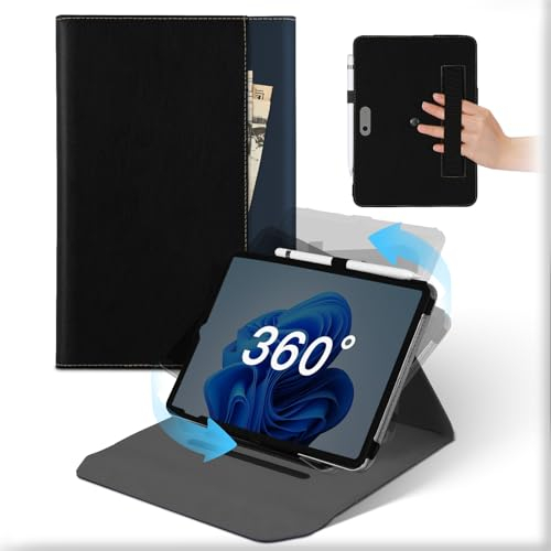 For Microsoft Surface GO 4 2023 / Go 3 2021 /Go 2 2020/Go 1 2018 10.5 Case, Leather 360°Rotating and Detachable Stand Folio Cover with Pencil Holder & Pocket, Flip Protective Tablet Case Black Blue