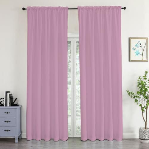 texpot Tenda in velluto rosa antico, 140 x 245 cm, opaca, con nastro arricciato, tenda a pannello