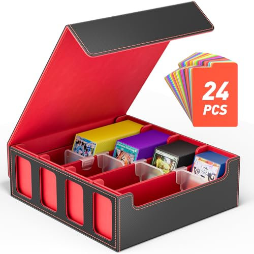 Hot Bee MTG Commander Deck Box, Sammelkartenbox Aufbewahrungsbox für 2400 Karten, Deck Box für Magic the Gathering, Yugioh, MTG, Magnetischer Verschluss 4 Verstellbaren Kartentrennern, Rot