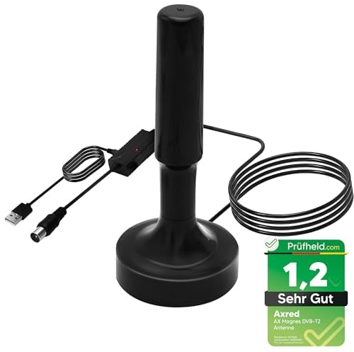 Anadol AXRED Magnes DVBT2 Antenna DVBT2 con amplificatore 30dBi per interni esterni, antenna DVBT per ricevitori, TV DVB-T DVB-T2, antenna DVB T2 con cavo da 5 m