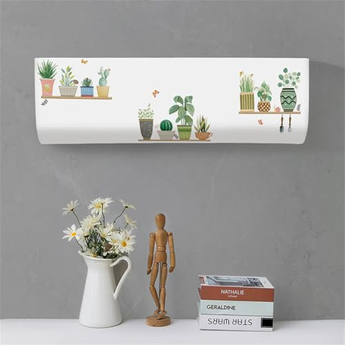 Hiseng Cubierta de Aire Acondicionado Montada en la Pared, Cubiertas Antipolvo Funda para Aire Acondicionado Interior, Todo Incluido Protector de Polvo (86 * 23 * 30(1.5P),Plantas Tropicales 7)