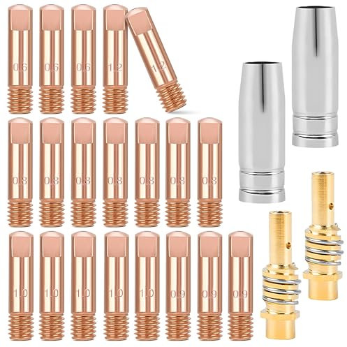UICCVOKK 24 Pcs Welding Torch Consumables for MIG Welder Accessory, Welder Gun Accessories, MB15/ AK15 Contact Tip with 20 Pcs Welding Tips, 2 Tip Holder Diffuser and 2 Conical Gas Nozzle