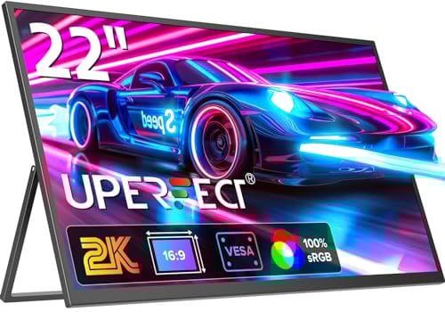 UPERFECT 22 2K Touchscreen Portable Monitor 2560x1440 QHD IPS-Mattbildschirm mit 180° Verstellbarem Ständer USB-C Mini HDMI Doppellautsprecher für Laptop PC PS4/5 Switch/Xbox, VESA-kompatibel