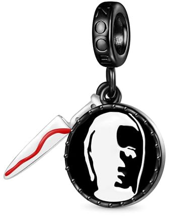 GNOCE Halloween Michael Myers Silhouette Kopf & Messer Anhänger Charm 925 Sterlingsilber Beads Charms für Frauen und Mädchen Schmuckgeschenk