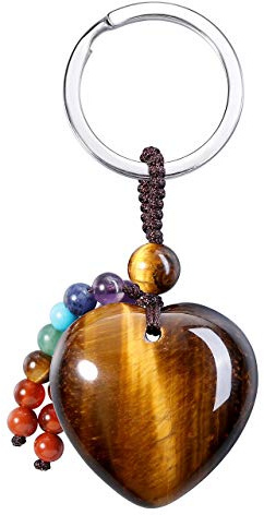 PiercingJak Porte-clés Coeur en Pierre Naturelle avec Perles Chakras Femme | Porte Clef Pierre et Cristal Porte-bonheur Lithothérapie Accessoire pour Sac et Clés Cadeau Bien-être pour Elle Mère Amies