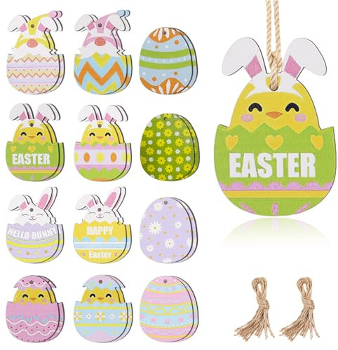 WD&CD 24 Pack Ornamenti in Legno per Uova di Pasqua, Uova di Pasqua della Resurrezione per Albero di Pasqua Uova, Forniture per bomboniere per Feste di Pasqua