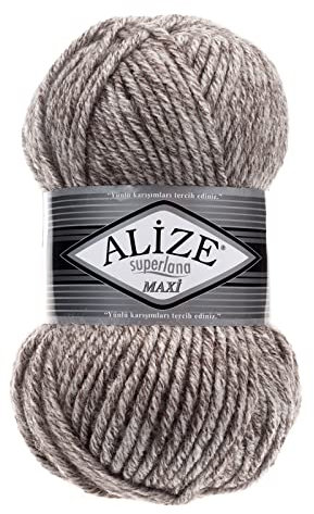 Strickgarn Strickwolle Superlana Maxi 100g 25% Wolle Wintergarn Winterwolle, 50 Farben, Farbe:803 beigegrau meliert