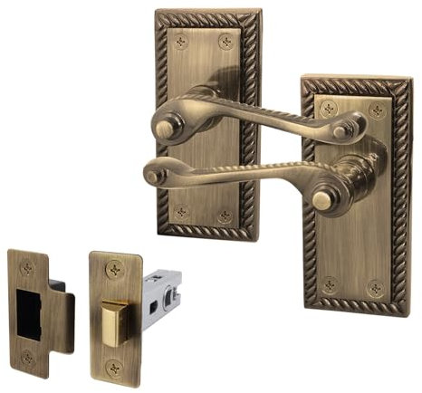 EAI Antique Brass Georgian Scroll Door Handle Latch Set - 1 Pair Internal Lever Latch Handles & Latch (64mm) - Rope Design