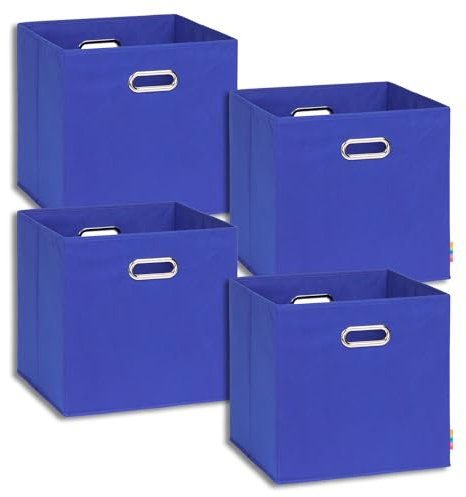 Storanda | 4er Set Aufbewahrungsbox 33x33x32.5 cm | Breite Griffe auf zwei Seiten | Stabil & Faltbar | Regalbox für Würfelregal | Ideal für Zuhause & Kinderzimmer | Blau