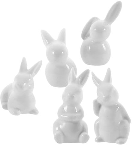 Garneck 5stücke Teiliges Keramik Kaninchen Niedliche Bunny Figuren Für Tischdekoration Für Garten Wohnzimmer Und Osterfeiern Umweltfreundliches Langlebiges Material