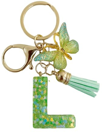 HAODOPSTY Schlüsselanhänger Mädchen, Schlüsselanhänger Buchstabe, Schlüsselanhänger mit Anfangsbuchstaben, Schlüssel Anhänger Schmetterling, Keychain Geschenke für Frauen, Grün
