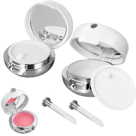 2 Pack Empty Lip Balm Jars with Mirror and Silicone Lip Brush Refillable Lip Mask Containers Portable Lipstick Pots for DIY Lipstick Cream Travel Home Use
