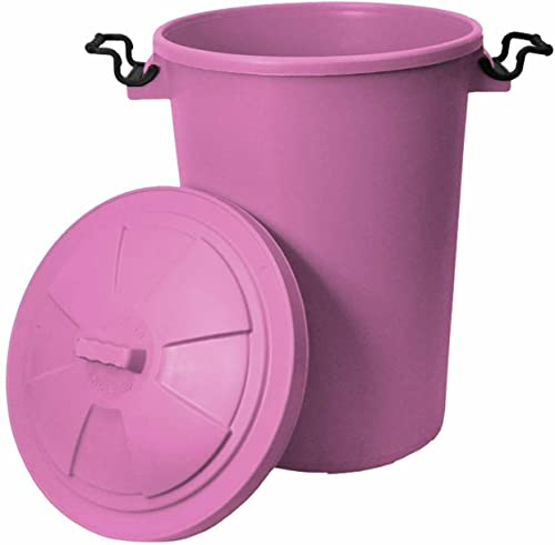 Pink 50L Litre Large Heavy-Duty Weather Resistant and Food Grade Plastic Dustbin Trash Can Garbage Bin With 2 Clip Locking Lid for Indoor Outdoor Storage Container of Animal Feed