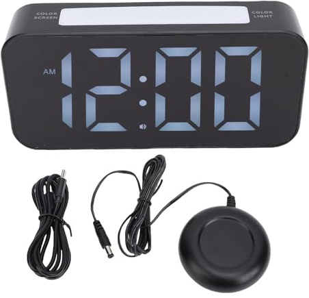 Kikumi Digitale Uhr, RGB -vibrierende Doppelwecker mit Snooze, 100 DB Volumen, 9 Farbe Leichter für Schwere Schläfer, Senioren, Hörgeschädigte, Gehörlose, Nachtlampe