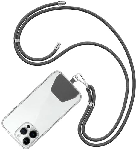 COCASES Handyband Universal mit 1 Pad, Handy Lanyard zum Umhängen mit Patch, Handygurt aus Nylon kompatibel mit jeden Smartphones, Umhängenband Abnehmbar für meisten Hülle Dunkelgrau
