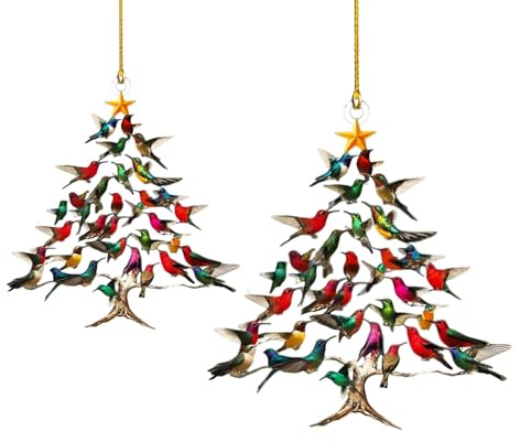 2Pcs Stacking Hummingbird Christmas Decor - Christmas Tree Ornaments, Colorful 2D Acrylic Hanging Holiday Decoration for Home, Garden & Festive Gifts (Mini, Vintage & Novelty Style)