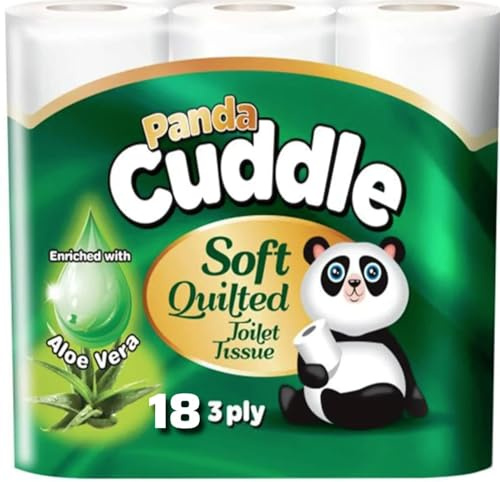 Panda Cuddle 3-Ply Soft Quilted Scented Toilet Rolls - 18 Aloe Vera Scented - Premium Bathroom Toilet Rolls for Luxurious Comfort and Hygiene (Pack of 18 Rolls)