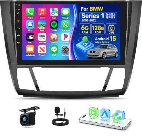 OiLiehu 6+128G 8 Core Android 13 CarPlay Android Auto Autoradio für BMW Series 1 E81 E82 E87 E88 2008-2012 Autoradio Mit Bildschirm 9 Zoll Bluetooth GPS FM RDS WiFi SWC DSP/EQ Rückfahrkamera