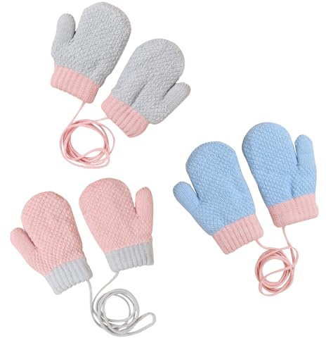 GYIOFAI 3 Pares Guantes De Bebé De Punto De Invierno, Manoplas Para Bebé, Guantes Gruesos, Adecuados Para BebéS Y NiñOs PequeñOs 1 A 3 años