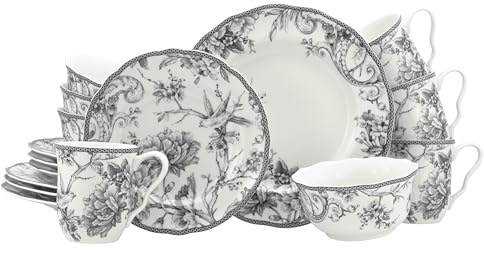 CreaTable, 24778, Serie Adelaide Grau, 16-teiliges Geschirrset für 4 Personen, Kombiservice aus Porzellan, spülmaschinen- und mikrowellengeeignet, Qualitätsproduktion