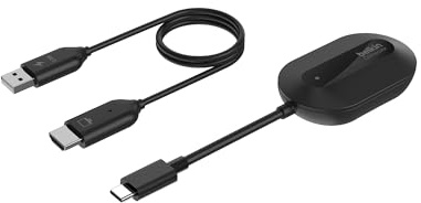 Belkin ConnectAir trådlös HDMI-adapter med USB-C för Laptop, Tablet, Telefon, m.m. – Kompakt Plug and Play-mottagare, 1080p vid 60 Hz HD-streaming, Bildskärmsdelning, Resetilbehör - Ingen WiFi Krävs