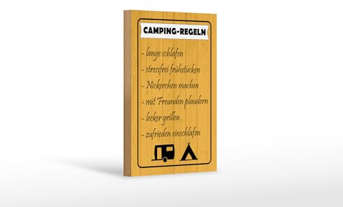 Femer Holzschild Camping 12x18 cm Regeln Lange schlafen stressfrei Deko Schild