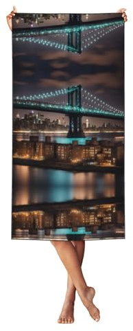 WOmeng Strandtuch, Motiv: New York Manhattan Bridge, Nacht, für Reisen, Outdoor, Erwachsene, Kinder, Heimdekoration, Geschenk für Familie, Picknick, Camping