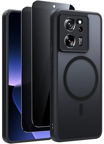 ZhuoFan für Xiaomi 13T / 13T Pro 5G hülle für Magsafe mit 2 Stück Schutz Glas Privatsphäre,Magnetisch Handyhülle Transluzente Matt Stoßfest Schutzhülle Case Cover für Xiaomi 13T Pro 6,67, Schwarz