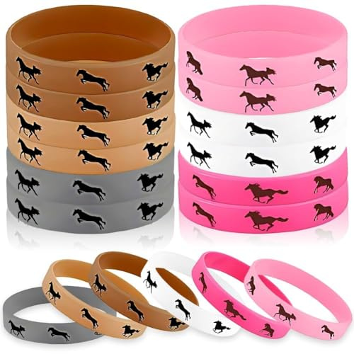 KUONTD Silikonarmband - 12 Stück Kindergeburtstag Pferde Gastgeschenke, 12 Pferde Silikon Armbänder, für Kinder, Schulkind, Kollegen, Einschulung, Geburtstag, Abschied (braun)
