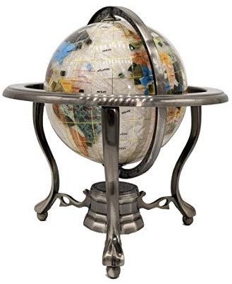 Einzigartige Art 25,4 cm by 6 Pure Pearl Swirl Ocean Tisch Top Edelstein World Globe mit Silber Stativ