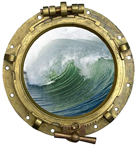 GRAZDesign Wandtattoo Bad Bullauge Welle Meer | Wandsticker Wandaufkleber Tür, Fliesenaufkleber Klebefolie Waschmaschine Fliesen | maritime Deko - 32x30cm
