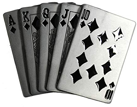 eeddoo® Gürtelschnalle - Royal Flush - 10 offen - Poker Buckle (Buckle für Wechselgürtel für Damen und Herren | Belt Frauen Männer Oldschool Rockabilly Metall Rock Biker Western Trucker Casino Skull)