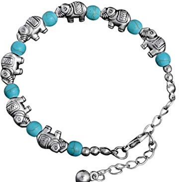 Hanessa süßes Armband Elefanten Türkis Kugeln Glieder-Kette Damen-Schmuck Geschenk zu Weihnachten für die Ehe-Frau/Freundin/Frauen Zinklegierung