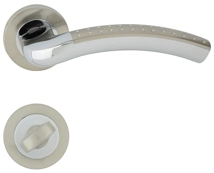 domino Türgriff Drückergarnitur WC - Badezimmer Set Rund-Rosette Türbeschlag für Badezimmertüren Set WC - Rosetten-Garnitur Türbeschläge aus Aluminium Nickel SHARON ECO-R M6/M9
