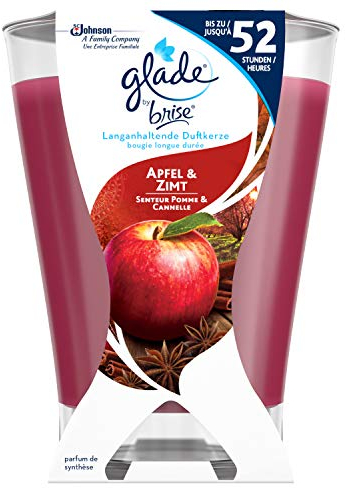 Glade Premium-Duftkerze im Glas, Bis zu 52 Stunden Brenndauer, Aromatischer Apfel & Zimt-Duft, 224 g