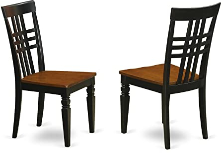 East West Furniture Logan Esszimmerstühle, stilvolle Rückenlehne, Massivholz, Schwarz, Kirschrot, 2 Stück